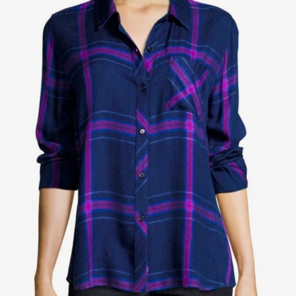 Rails Hunter Navy Ultraviolet Plaid Soft Button Down Size Small